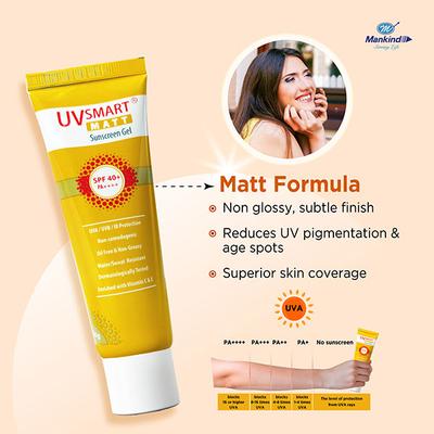 UVSMART MATT SPF 40+ PA++++ Sunscreen Gel 50gm - Sunscreen Preparations-Emo