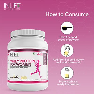 INLIFE Whey Protein Powder for Women - Vanilla Flavour 500g - Women Health