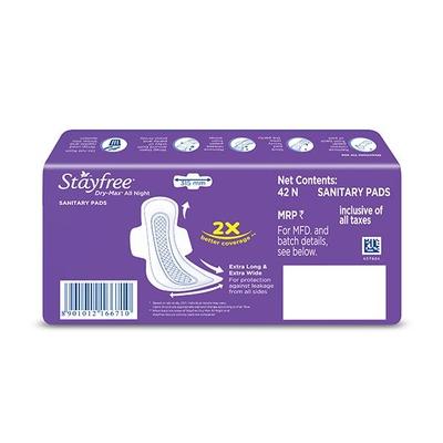 Stayfree Dry Max All Night Ultra-Dry Wings (XL) 42's - Sanitary Napkins