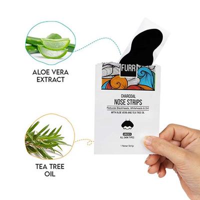 FURR Charcoal Blackhead Remover Nose Strips - Reduces Blackheads, Oil and Dirt - Aloevera and Tea Tree Infused 6's - Face Wash & Cleansers
