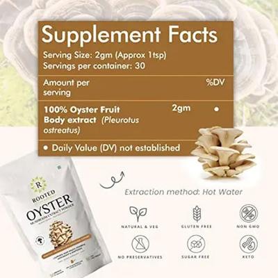 Rooted Active Naturals Oyster Mushroom Extract Powder 60 gm - Pure Herbs