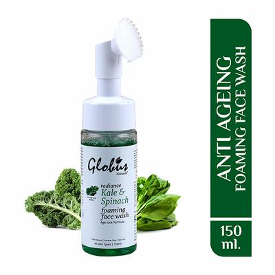 Globus Naturals Kale & Spinach Anti- Aging Foaming Face Wash With Silicon Face Massage Brush 150 ml - Face Wash & Cleansers