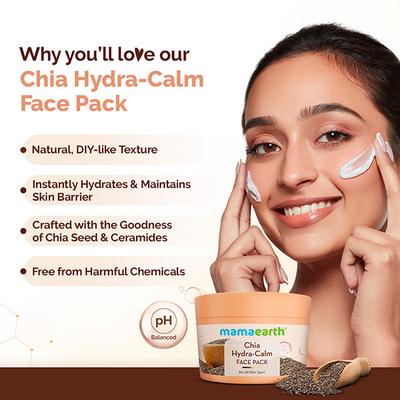 Mamaearth Chia Hydra-Calm Face Pack with Chia Seed & Ceramides for Healthy Skin Barrier 200 gm - Face Packs