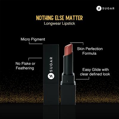 SUGAR Cosmetics Nothing Else Matter Longwear Lipstick - 10 Rosy Picture (Nude Rose) 3.2 gm - Lipsticks