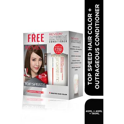 Revlon Top Speed Hair Color For Woman - Natural Brown 60 with Outrageous Conditioner 270 ml - Crème