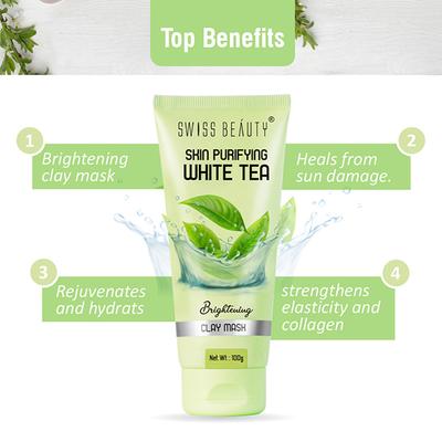 Swiss Beauty Skin Purifying Brightening Clay Mask - (White Tea) 100 gm - Masks & Peels
