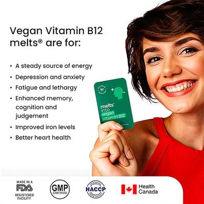 Wellbeing Nutrition Melts Vegan Vitamin B12 Folate, Brahmi, For Brain, Heart and Nervous System Support (30 Strips) - Multi-Vitamins