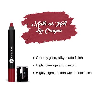SUGAR Cosmetics Matte As Hell Crayon Lipstick - 12 Baby Houseman (Deep Pink) 2.8 gm - Lip Crayons