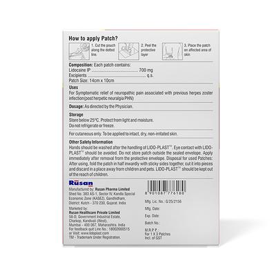 LIDO PLAST 700mg Patch 1's - Anaesthesia - Local-Ana