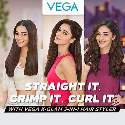VEGA 3 in 1 Keratin Hair Styler Straightener Curler and Crimper (VHSCC-03) Rose Gold 1 gm - Multi-Stylers