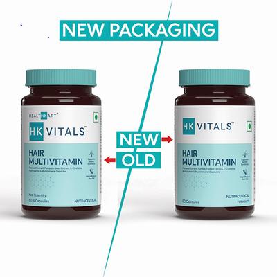 HK Vitals Hair Multivitamin with Dht Blockers, Omega and Biotin, Supports Keratin Synthesis and Helps Reduce Hair Fall, 60 Multivitamin Capsules 1's - Hair & Skin