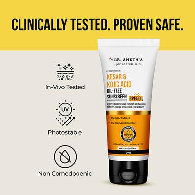 Dr. Sheth's Kesar & Kojic Acid Oil-Free Sunscreen SPF 50+ PA++++ 30 gm - Face Sunscreen
