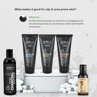 Globus Naturals Pre and Post Holi Ritual Ayurvedic Skin Care Gift Box for Men, for All Skin Types- Face Wash 100gm, Face Scrub 100gm, Peel Off Mask 100gm, Beard Oil 50ml, Body Wash 200ml 1's - Makeup Kits & Sets