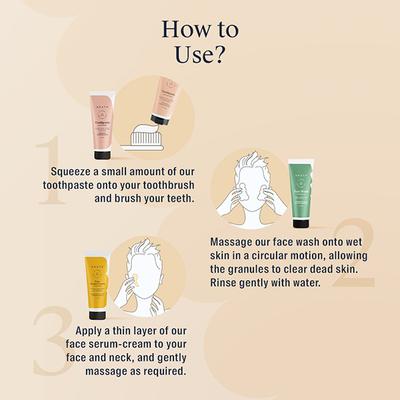 Arata Essential Morning Regime (Facewash, Face Cream & Toothpaste) 50ml each - Face Serum