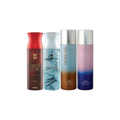 Ajmal 1 Sacred Love, 1 Avid Homme, 1 Magnetize And 1 Persuade Deodorants Pack of 4 200 ml - Deodorants/Roll-Ons