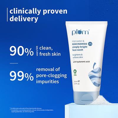 Plum 2% Niacinamide Face Wash With Rice Water For Bright, Soft Skin Gentle,Non-drying formula 150 ml - Face Wash & Cleansers