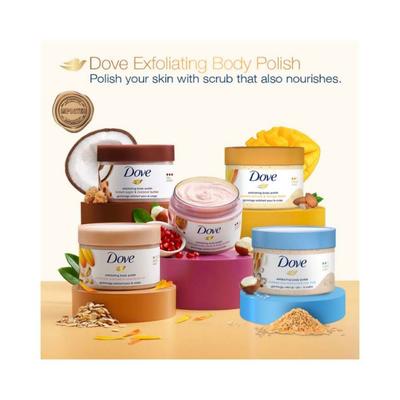 Dove Exfoliating Body Polish Scrub Crushed Almond and Mango Butter for Dry Skin 298 gm - Scrubs & Exfoliants