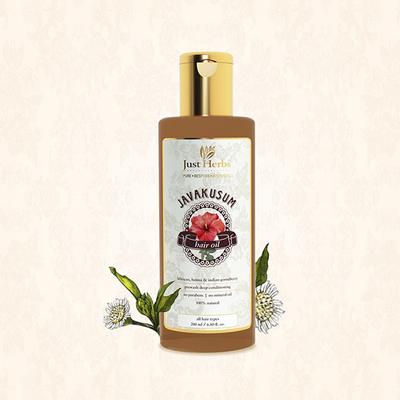 Just Herbs Ayurvedic Javakusum Hair Oil with Hibiscus, Henna and Indian Gooseberry Prewash Deep Conditioning All Hair Types 200ml - Hair Oils