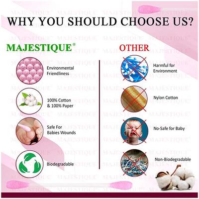 Majestique Rosy Tip Eco Cotton Swabs, Paper-made Sticks, Gentle for Face, Ear, Makeup - 200Pcs 1's - Cotton Balls