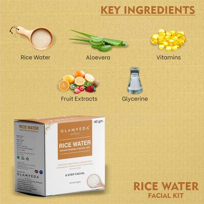 Glamveda Rice Water Brightening Facial Kit 40g each 3's - Facial Kits