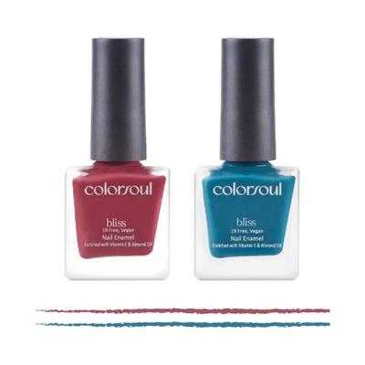 Colorsoul Bliss Vegan Nail Enamel, Dreamy Pink, Teal Delight, B03, B21 (Pack of 2 x 8 ml) 1's - Nail Polish