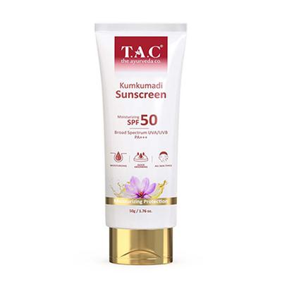 T.A.C - The Ayurveda Co. Kumkumadi Sunscreen with SPF 50 UVA+UVB Protection For Radiant & Youthful Skin 50 gm - Face Sunscreen