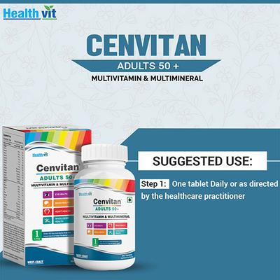 Healthvit Cenvitan Adults 50+ Multivitamin & Multimineral for Eye Health, Heart Health, Brain Health and Whole Body Health - Tablets 60's - Multi-Vitamins