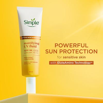 Simple Mattifying UV Fluid SPF 50 PA++++ with Niacinamide| Sunscreen for oily & sensitive skin, 40ml - Body Sunscreen