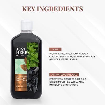Just Herbs Bath & Body Deep Cleansing Soothes Irritated Skin And Cooling Body Wash , Paraben & Sls / Sles Free - Charcoal & Mint 300ml - Shower Gels & Body Wash