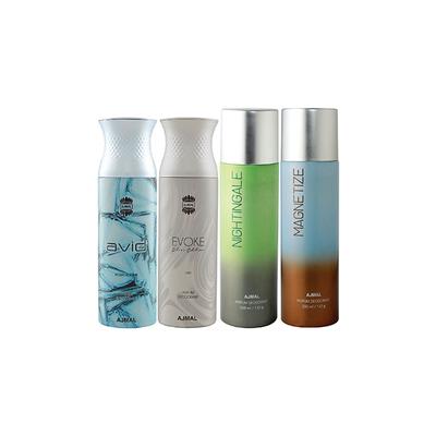 Ajmal 1 Avid Homme, 1 Evoke Silver Edition For Him, 1 Nightingale And 1 Magnetize Deodorants Pack of 4 200 ml - Deodorants/Roll-Ons