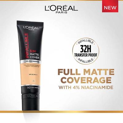 L'Oreal Paris Infallible 32H Matte Cover Liquid Foundation - 110 Cool Undertone 30 ml - Foundation