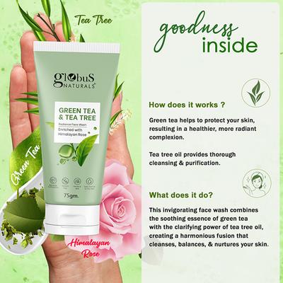 Globus Naturals Green Tea and Tea Tree Face Wash, 75gm each 2's - Face Wash & Cleansers