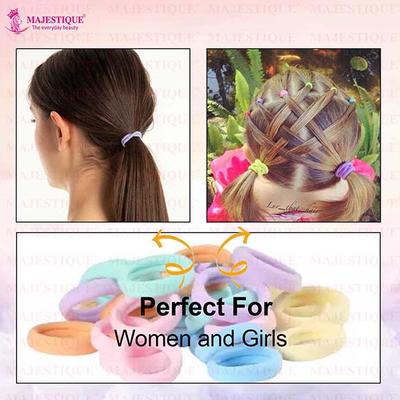 Majestique Cotton Stretchable Hair Ties, Ponytail Holder Rubber Band For Women - Multicolor 20's - Hair Clips/Bands