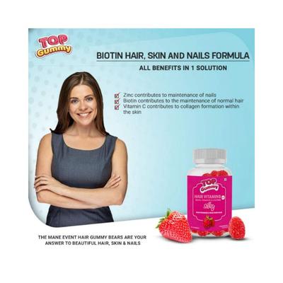 Top Gummy Hair Vitamins with Biotin, Vitamin C, E, A & Zinc for Gorgeous Hair Strawberry Flavor Gummies 30's - General Health