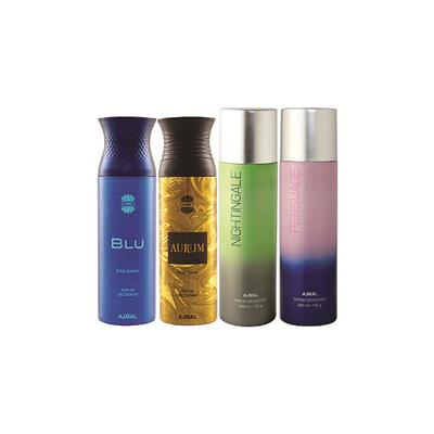 Ajmal 1 Blu Homme, 1 Aurum Femme, 1 Nightingale And 1 Persuade Deodorants Pack of 4 200 ml - Deodorants/Roll-Ons