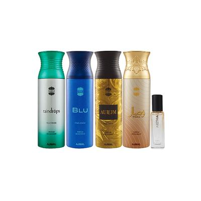 Ajmal Raindropss & Blu & Aurum & Wisal Deo & Aretha EDP Pack of 5 20 ml - Women Perfumes (Edt/Edp)