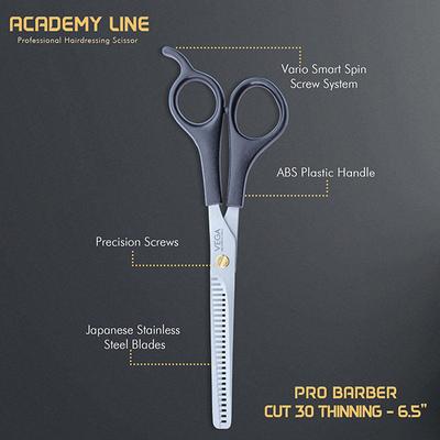 Vega Professional Pro Barber Cut 30 Thinning 6.5' Academy Line Hairdressing Scissor (VPVSC-33) 1's - Grooming Kits
