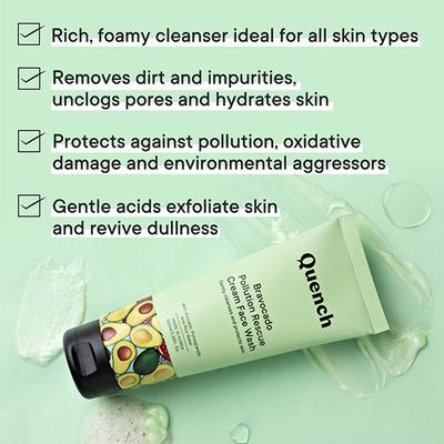 Quench Botanics Bravocado Pollution Rescue Cream Face Wash, Korean Skin Care 100 ml - Scrubs & Exfoliants