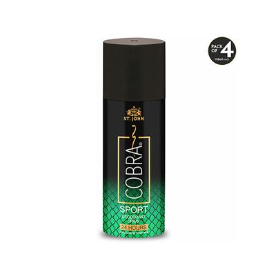 St. John Cobra Sports Limited Edition Deodorant Spray for Men - Pack of 4 x 150 ml - Perfumes (Edt/Edp)