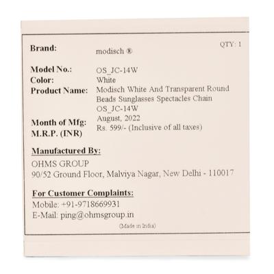 Modisch White And Transparent Round Beads Sunglasses Chain (JC-14W) 1's - Wearables Sunglasses