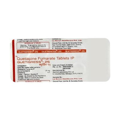 Quetigress 25mg Tablet 10'S - Schizophrenia-Aps