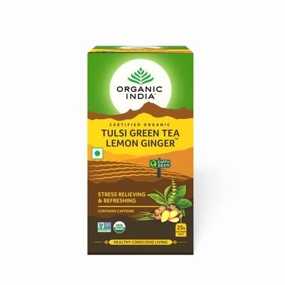 Organic India Tulsi Green Tea Bags - Lemon Ginger 25's - Teas