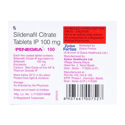 Penegra 100mg Tablet 4'S - Impotence/Erectile Dysfunction (Ed)