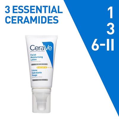 Cerave AM Facial Moisturizing Lotion - Normal to Dry Skin Day Cream With Sunscreen SPF 50 52 ml - Body Sunscreen