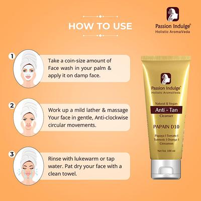 Passion Indulge PAPAIN D-10 Cleanser For Anti-Tan and Uneven skin tone 100ML - Face Wash & Cleansers