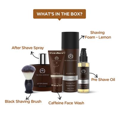 The Man Company Premium Shaving Kit with Pre-Shave Oil, Shaving Foam, Black Brush, After Shave Spray, Coffee Face Wash & Travel Kit Bag 1000 gm - Face Wash & Cleansers