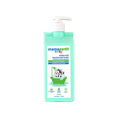 Mamaearth Milky Soft Head to Toe Wash With Oats, Milk, and Calendula for Babies- 2-in-1 Tear-Free Body Wash & Shampoo, Moisturizes and Soothes Skin 400 ml - Shower Gels & Body Wash