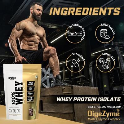 Onelife 100% Whey Protein Isolate Powder - Chocolate (Pouch) 500 gm - Workout Essentials