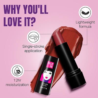 Elle 18 Colour Pop Matte Lipstick, R33, Code Red 4.3gm - Lipsticks