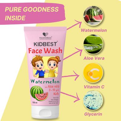 HealthBest Kidbest (3-13 Years) Facewash - Watermelon Flavour 100 ml - Face Washes